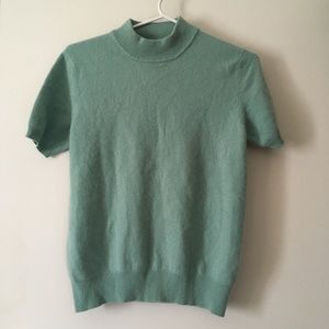 Vintage 100% Cashmere Mock Neck Seam Foam Green Sweater S